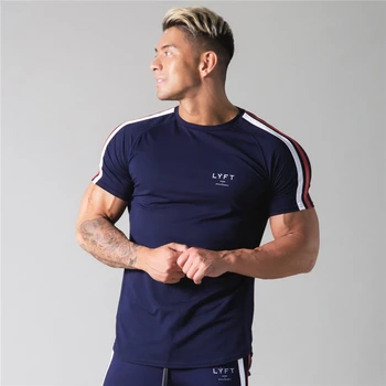 T-shirt da uomo da corsa per palestra a righe laterali T-shirt sportive a maniche corte Bodybuilding Fitness T-shirt da allenamento da uomo in cotone Camicia da uomo