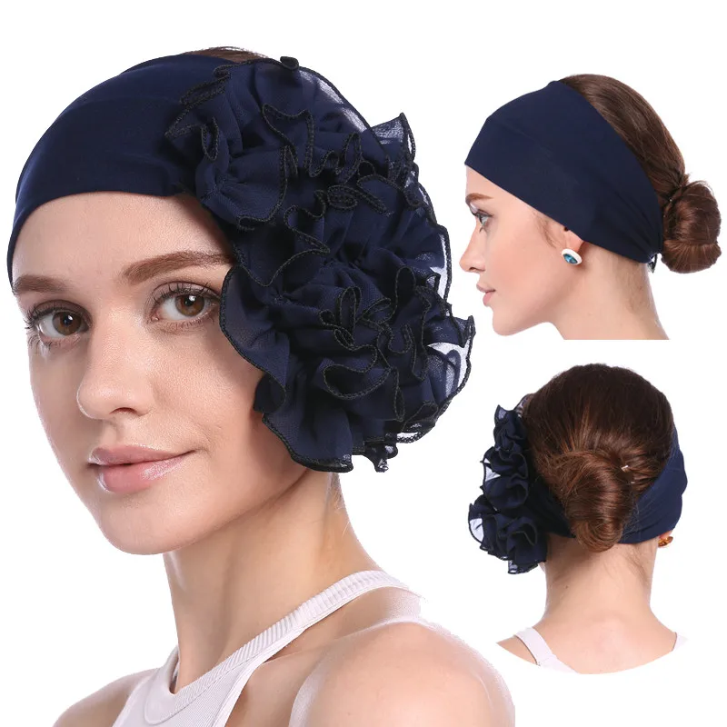 

Summer muslim turban for women soft elastic flowers Inner hijabs solid chiffon turbante mujer ready to wear hijab head scarf