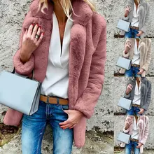 Осеннее пальто из искусственного меха женские зимние теплые мягкие Меховые пушистые пальто женские плюшевые куртки с карманами повседневное уличная солидное пальто