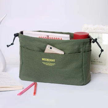 

Women Storage Case Organizer Insert Adjustable Drawstring Multipurpose Gift With Compartments Cosmetic Pouch Canvas Makeup Bag