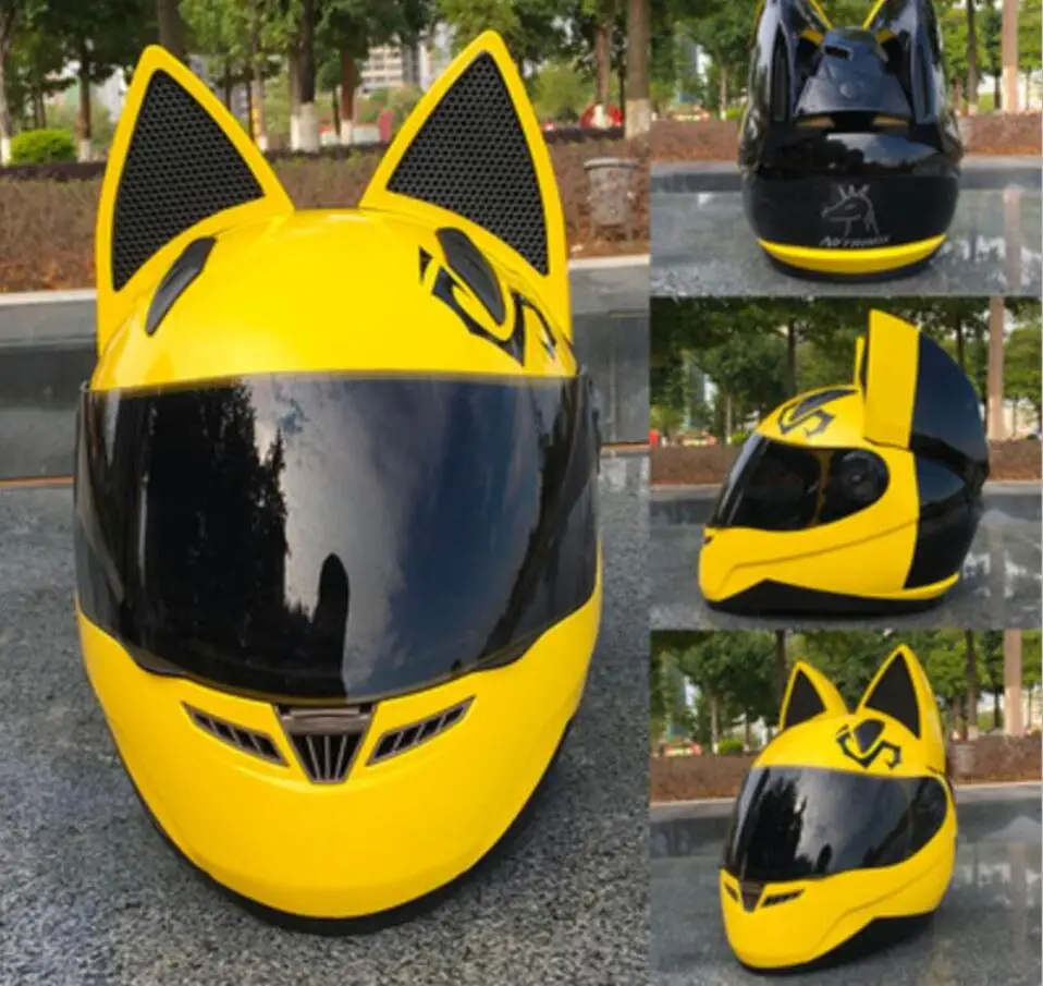 

2019 Cat ears motorcycle helmet men's personality cool full face helmet locomotive anti-fog ladies cat ears fashion helmet