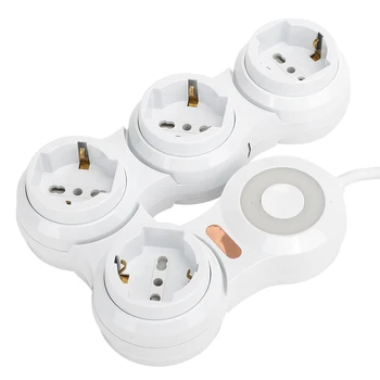 

2500W Power Strip Socket Deformation 4-Port 10A Push-on-Type Circular Electrical Socket Power Plug Adapter EU Plug 220V-250V