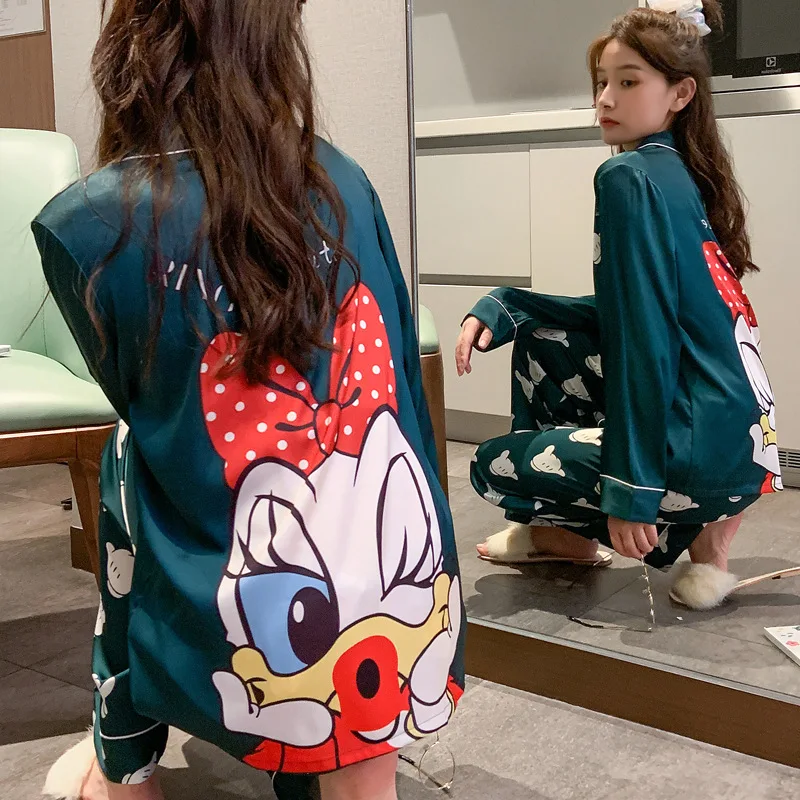 

Cute Pattern Cool and Refreshing Clothing Female Spring and Autumn Long Sleeve Trousers Piece Fashion Thin Fold-down Collar Home