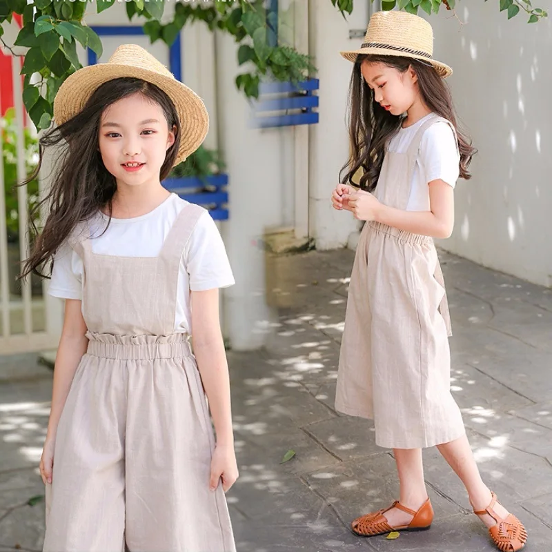Летние брюки для девочек новинка 2019 детские отдыха хлопковые и льняные модель