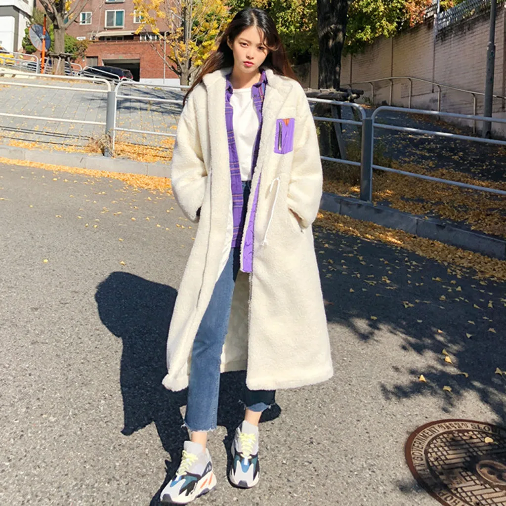 

Winter Women Patchwork Faux Fur Coat Luxury Long Fur Coat Loose Lapel OverCoat Thick Warm Plus Size Female Plush Coats Overwear