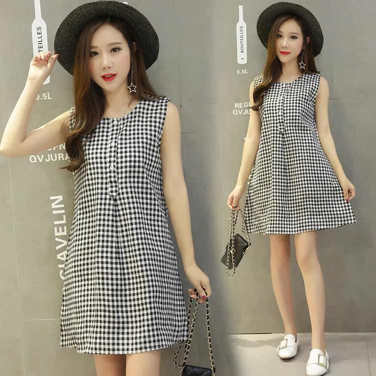 

2019 Summer Wear New Style Maternity Dress Vest Dress Large Size Slimming Cotton Linen Dress Base Short Skirt