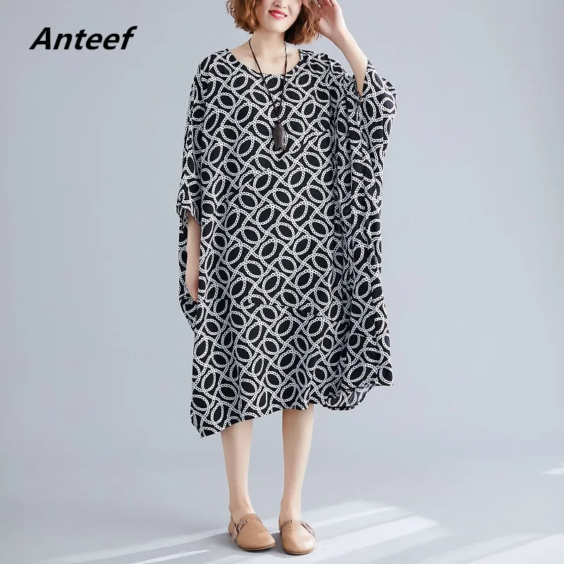 

vintage print plus size women casual loose long spring autumn dress elegant clothes 2019 ladies dresses