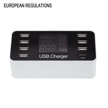 

8 Multi-Ports Usb Adapter Desktop Wall Charger Led Display Charging Station 40W Usb Mobile Phone Tablet Smart Charger.