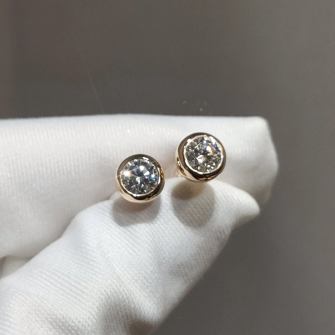 18K Rose Gold Plated Diamond Test Past Brilliant Cut 1 ct D Color Moissanite Bubble Stud Earrings Girl Round Gemstone Earrings