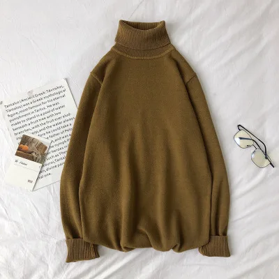 khaki Осенне-зимний мужской Однотонный свитер с высоким воротником, трендовая нижняя рубашка, внутренний свитер, Молодежный теплый свитер - Цвет: khaki