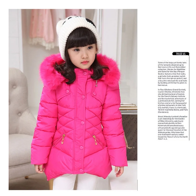 Child Kids Girls Winter Warm Jackets Snowsuit Hooded Windbreaker Outwear with Soft Fur Hoodies for 3-12 Years