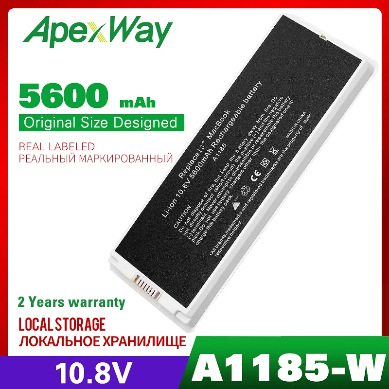 Аккумулятор для ноутбука Apexway White 11 1 В 5600 мАч серебристый Apple MacBook 13 дюймов A1181 A1185