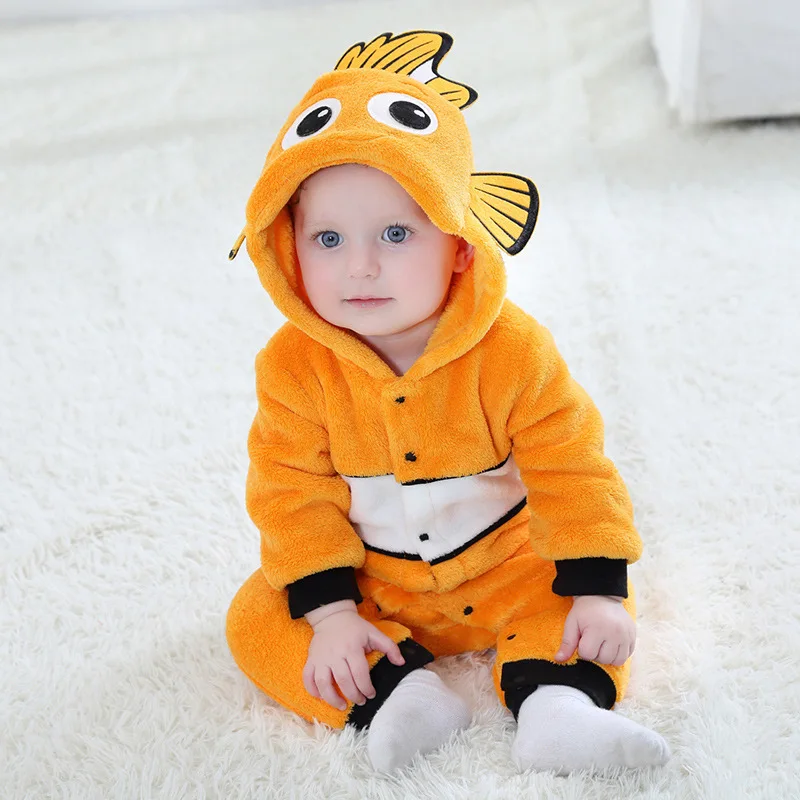 Nemo Kigurumi/Детский костюм для косплея с изображением животных из мультфильма; теплая мягкая фланелевая забавная Пижама; забавное боди с героями мультфильмов для малышей