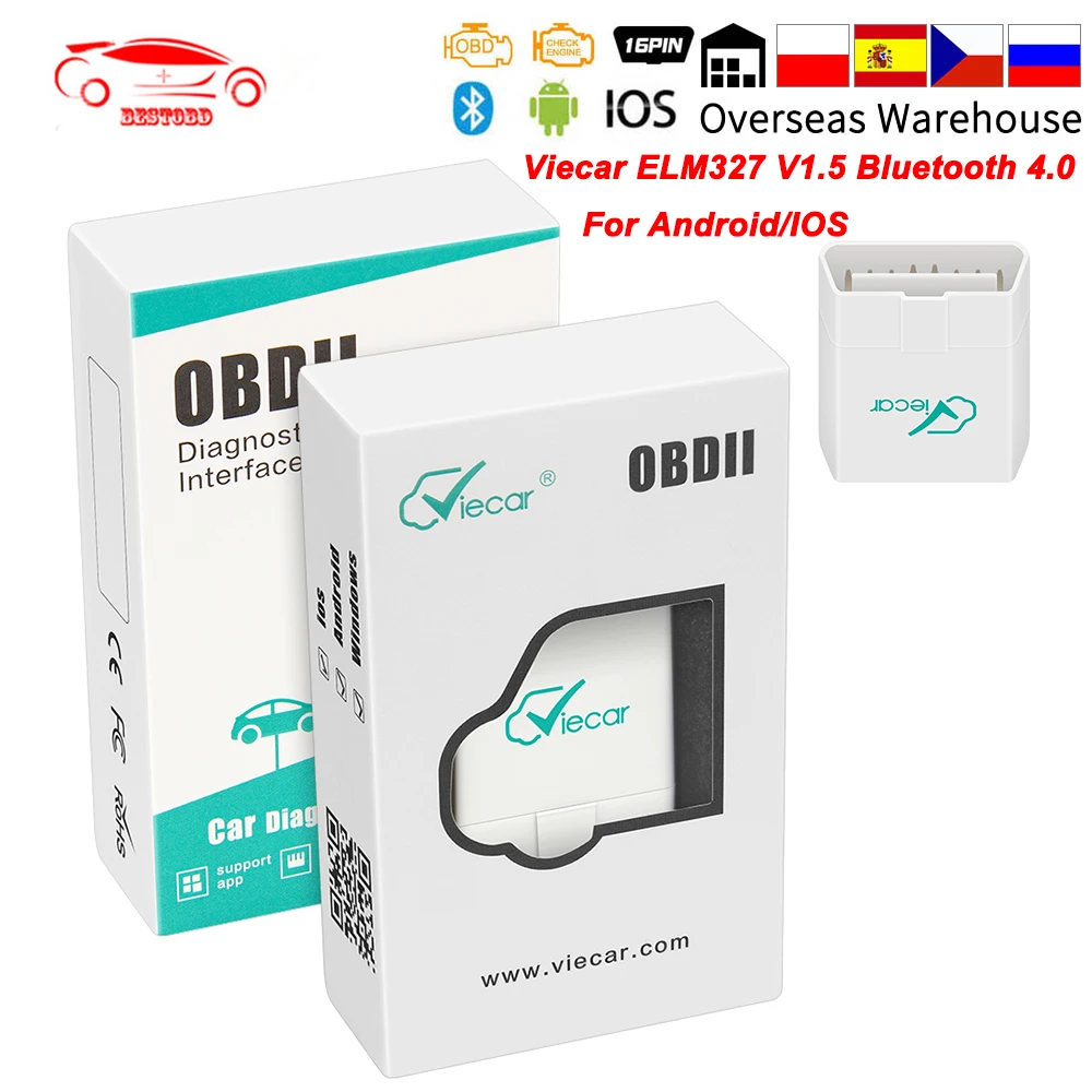 Viecar ELM327 V1.5 Bluetooth 4 0 OBD OBD2 автомобильный диагностический инструмент ELM 327 для IOS/Android