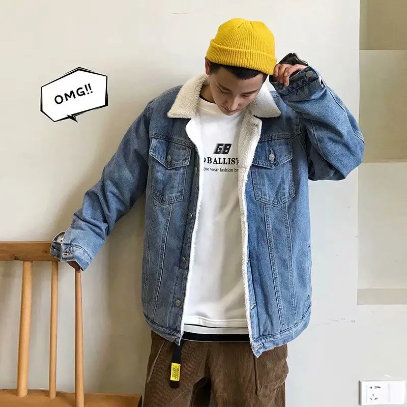 

Fashion Cashmere Denim Jacket For Men's 2020 Winter With Thickened Loose Men Coat Hot Sale