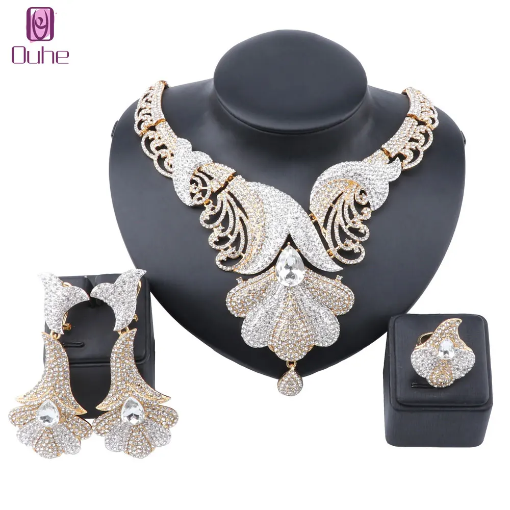 Exquisite Dubai Gold Wedding Bridal Bridesmaid Full Rhinestone