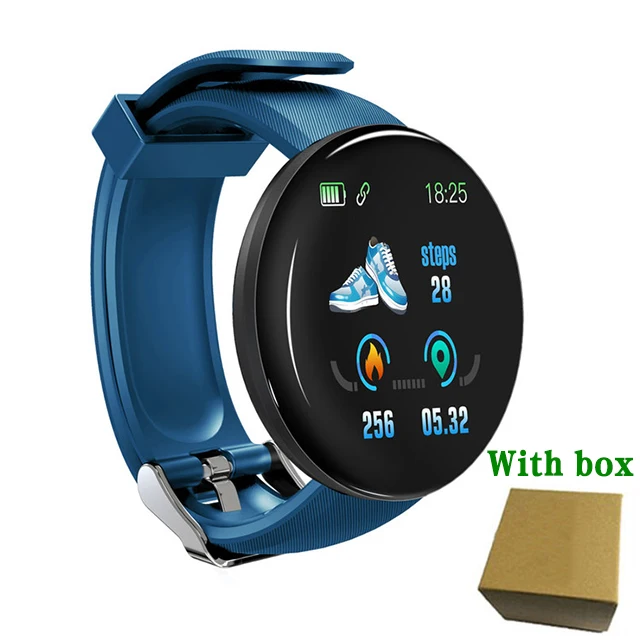 Bluetooth Смарт-часы D18 для мужчин и женщин, измеритель артериального давления, фитнес-трекер, водонепроницаемый, пульсометр, спортивный ремешок для Android Ios, умные часы - Цвет: Синий
