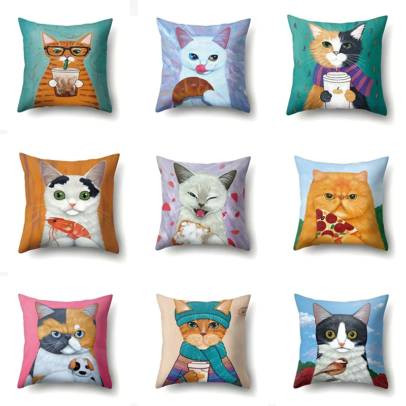 

Creative and Fashion Cute Cat Single-sided Polyester Throw Pillow Covers Home Decoration 45*45cm Cushion Cover