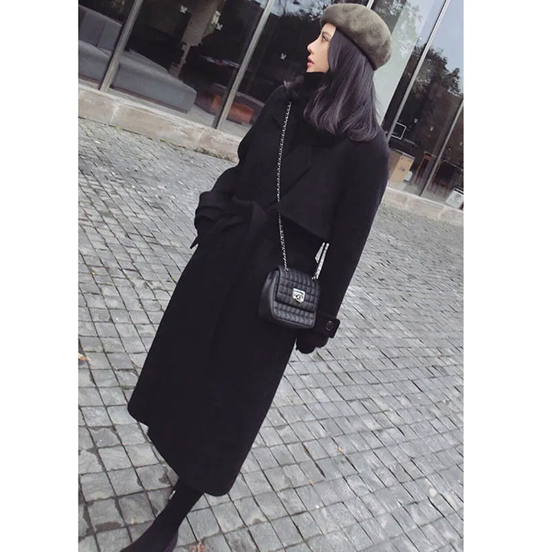 Women Autumn Winter Lapel Long Sleeve Longline Coat Slim Fit Long Coat JS25