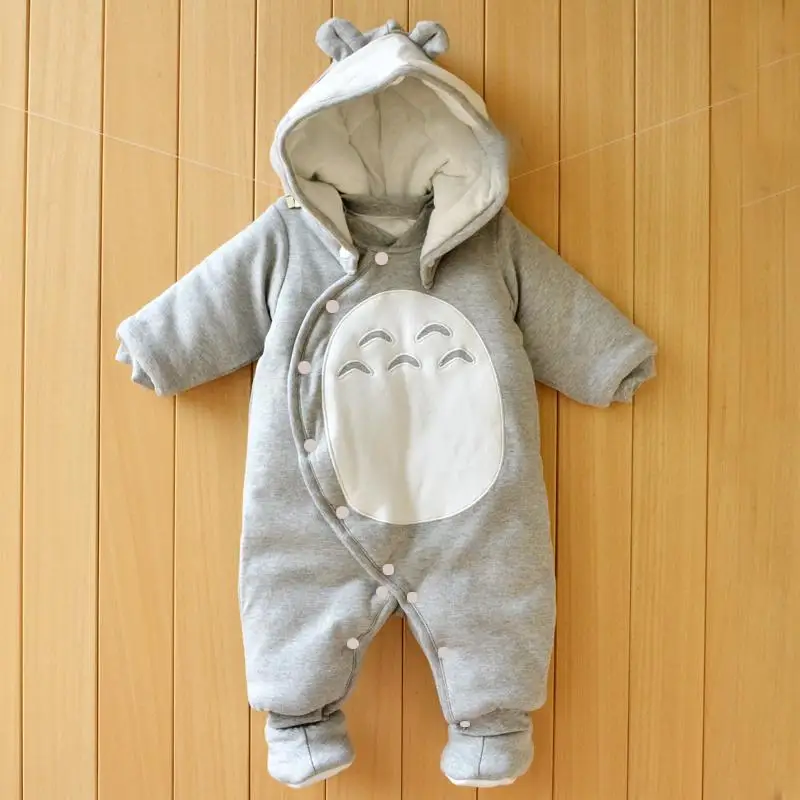 Totoro gray Одежда из хлопка для новорожденных; цельная теплая осенне-зимняя одежда с капюшоном для малышей; комбинезон с изображением животных; стиль Тоторо; пингвин - Цвет: Totoro gray