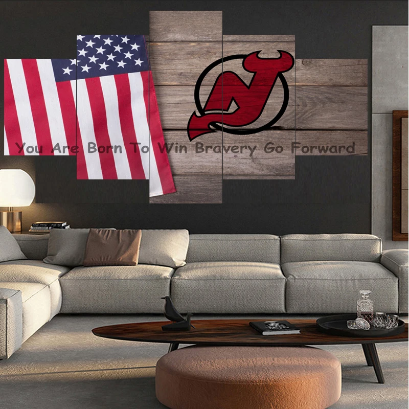 5 шт., картина с флагом команды New Jersey Devils Ball, настенный домашний декор, Картина на холсте, каллиграфия для гостиной, спальни