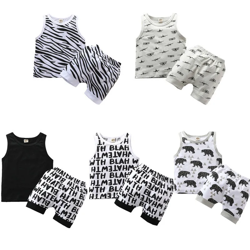 

Pudcoco US Stock 0-3Years Newborn Infant Baby Boys Clothes Set Cartoon Print Sleeveless Vest Tops+Shorts 2pcs Boy Clothing Sets