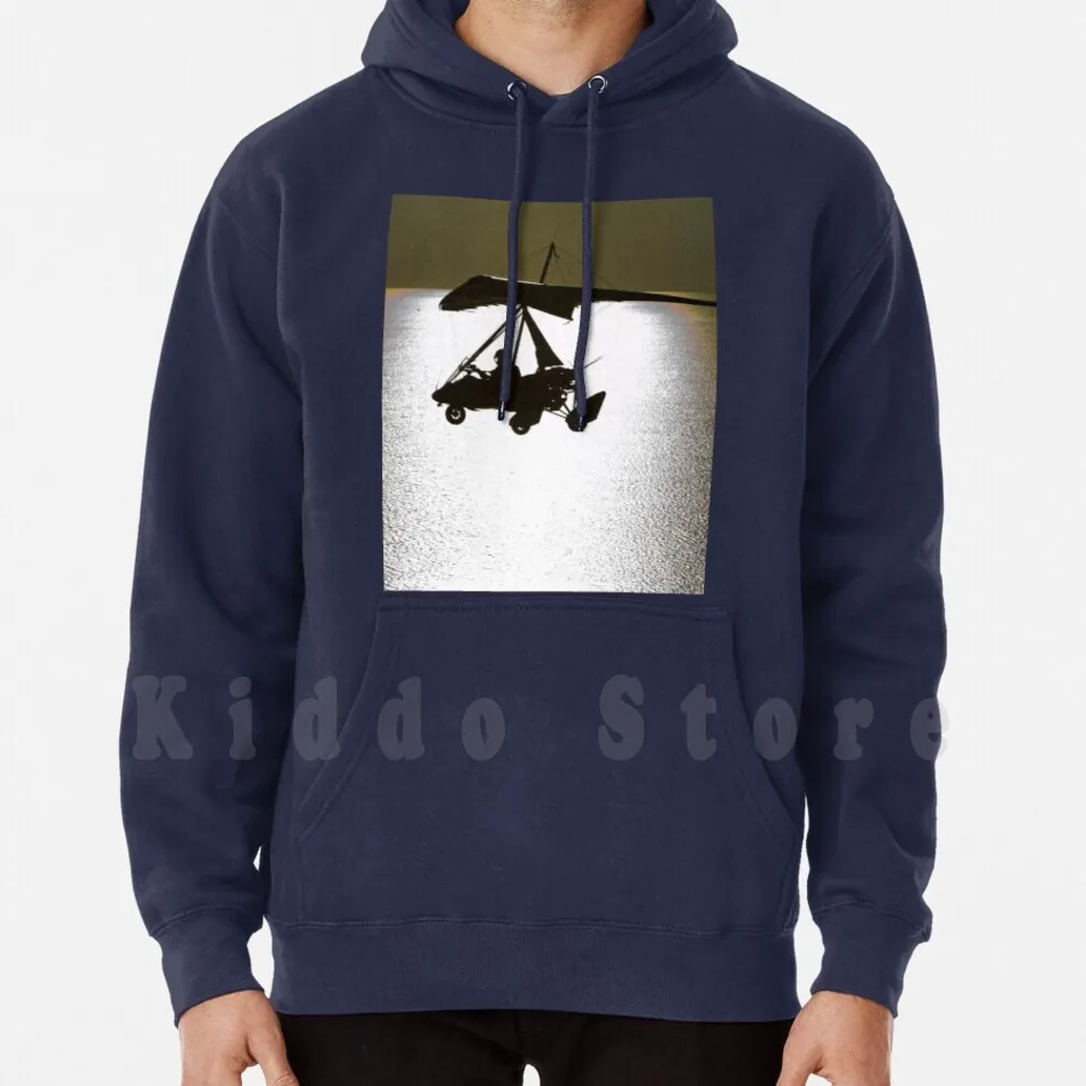 Air Trike Felpe Con Cappuccio Manica Lunga Ultralight Aviation Trike Sea Sky Fly Night Evening Morning Wing Engine Blade