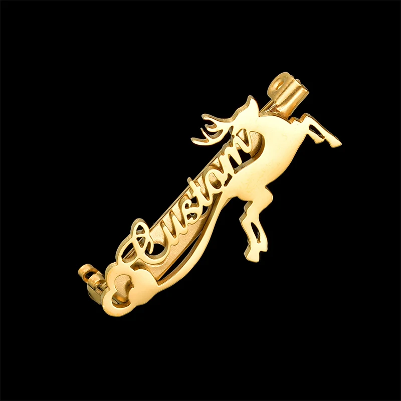 brooch gold UZone, Рождественский кулон-табличка с именем, ожерелье для женщин и мужчин, нержавеющая сталь, заказное имя, ожерелье s, мальчики, девочки, рождественские подарки - Окраска металла: brooch gold