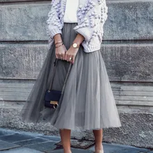 Женская модная Милая Однотонная юбка с высокой талией, повседневная сетчатая юбка, сексуальная юбка, женская юбка