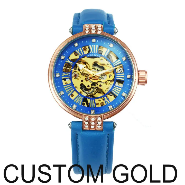 QUARTZ GOLD FORSINING, Топ бренд, роскошные женские часы, красный кожаный ремешок, Авто Механический Скелет, циферблат, кристалл, Модные королевские женские часы - Цвет: QUARTZ GOLD