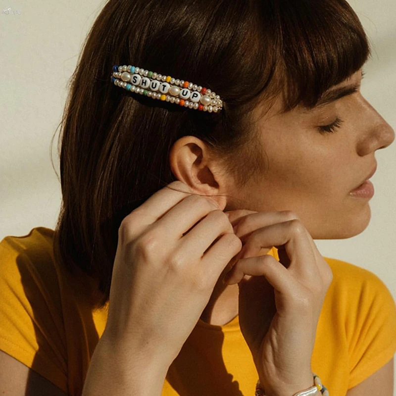 

2019 New Design Imitation Pearl Colorful Beaded Hair Pins Fashion Letter COME UP Hair Clips for Women Girls Hair Accessories