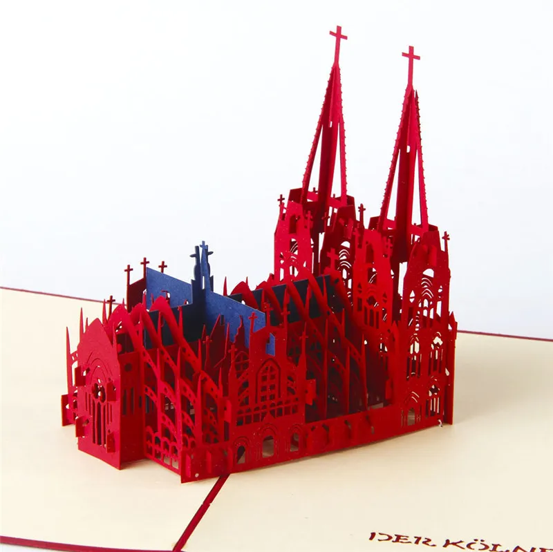 3D всплывающие открытки на день рождения, пригласительные открытки с лазерной обработкой, визитная карточка с мировой архитектурностью, подарки для мальчиков, открытка для туристов - Цвет: Cologne Cathedral