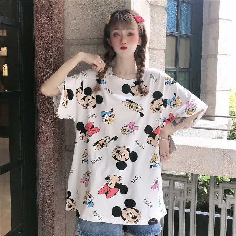 Ulzzang шикарная футболка для девочек с мультяшным принтом уличная женская летняя повседневная футболка уличная Милая кавайная женская футболка в японском стиле