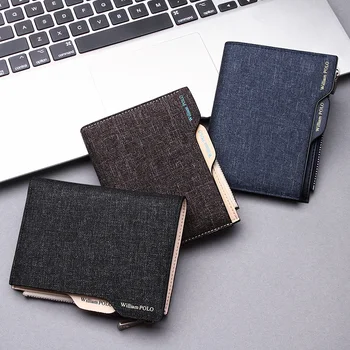 

WILLIAMPOLO Front Pocket Wallets for Men Denim Fabric Slim Credit Card Holder with Coin Pocket