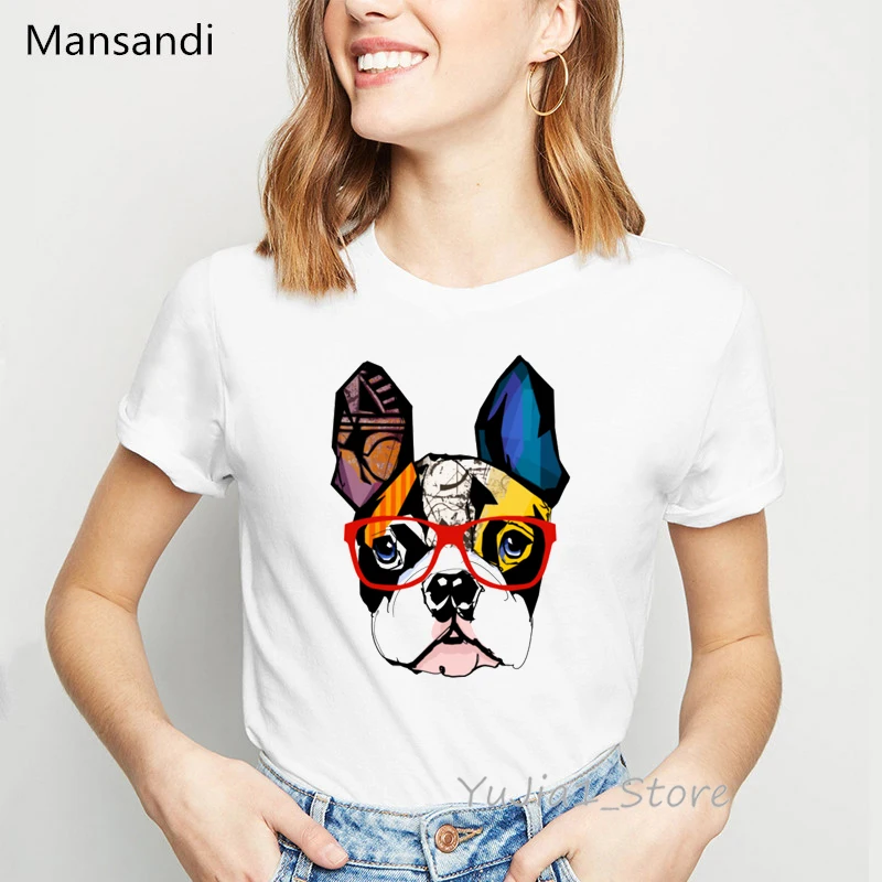 

colorful French Bulldog animal printed t-shirt women summer fashion vogue t shirt femme harajuku kawaii clothes white tshirt