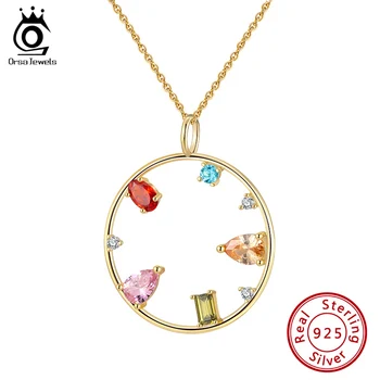 

ORSA JEWELS Unique Style Multi-Color Zircon 925 Silver Pendant Necklaces Gold Color Chain Necklace Jewelry Party Gift OSN231