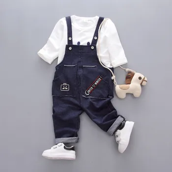 

Autumn Toddler Infant Clothing Baby Boys Clothes Girls Smile T Shirt Cartoon Bib Pants Overalls 2Pcs Children Casual Costume Set