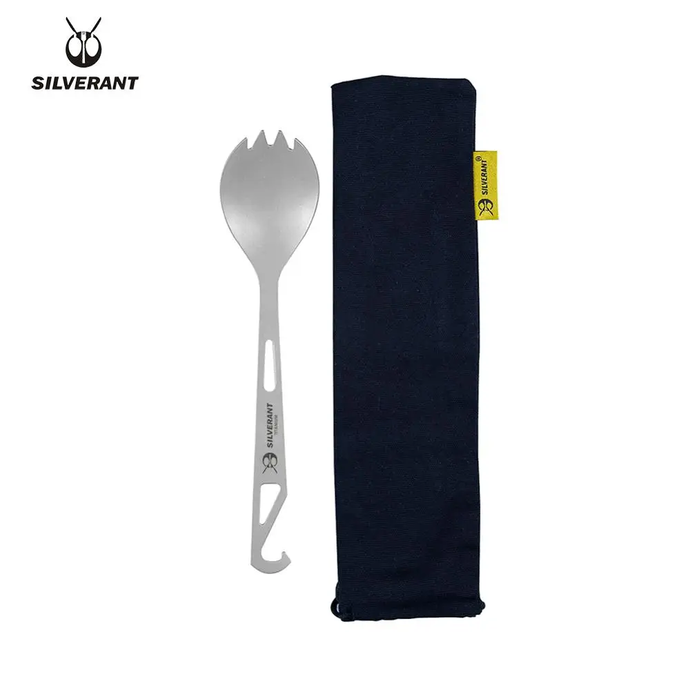 Silverant Ложка из чистого титана Spork 3 в 1, легкая ложка и вилка с открывашкой для бутылок и моющимся рюкзаком