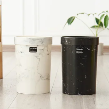 

Plastic Marble Pattern Trash Can Office Bathroom Kitchen Trash Bin Living Room Bedroom Waste Bin Without Lid European Style