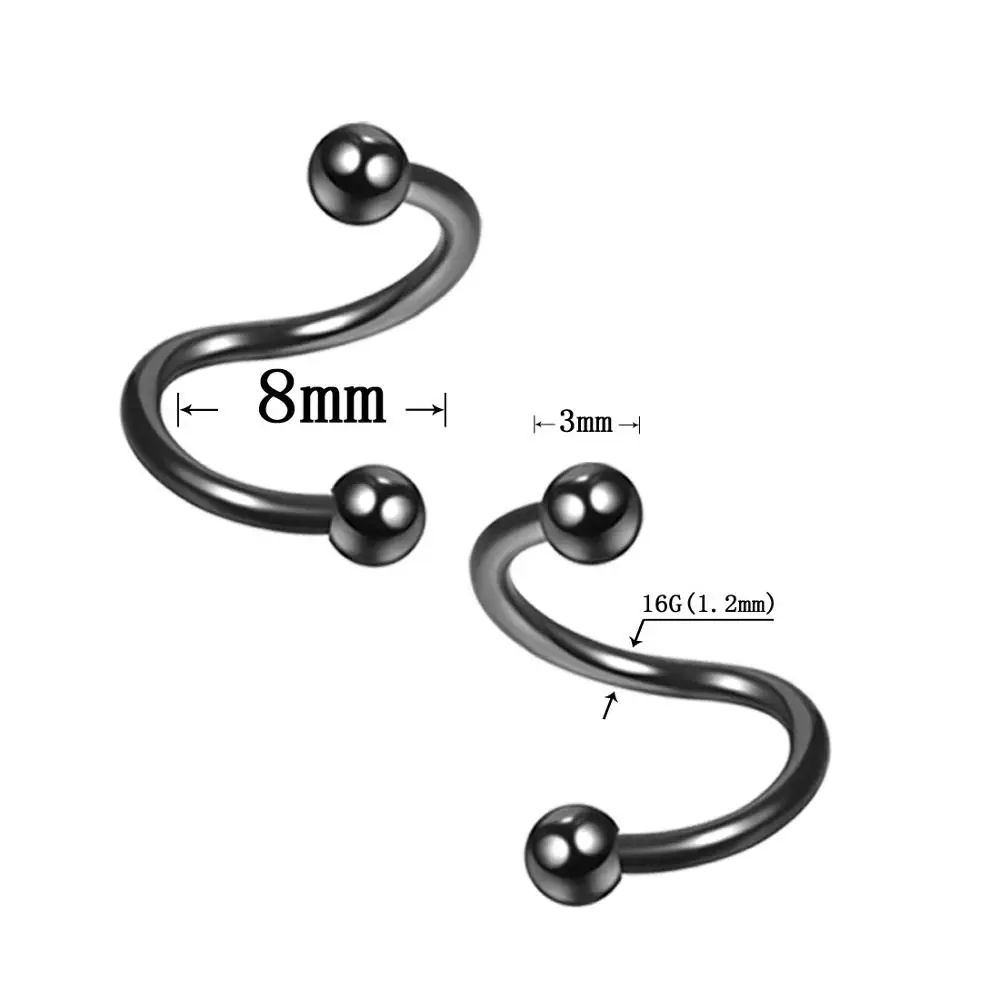 2Pcs 16G Spiral Twisted Ear Helix Cartilage Steel Earrings 16G Labret Piercing Rings Nose Pircing Body Jewelry - Image 3