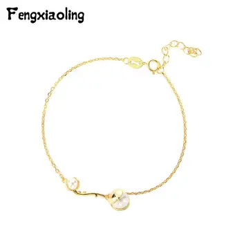 

Fengxiaoling Golden Jewelry Bangle For Ladies Fine 925 Sterling Silver Freshwater Pearls Women Bracelet 925 Silver Jewelry