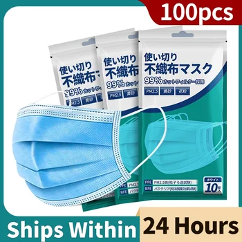 

100pcs Disposable Mask Face Mouth Anti Dust Protect 3 Layers Filter Earloop Non Woven Dustproof Mouth Mask 12hours Shipping