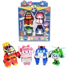 4 pçs/caixa robocar poli acion figura robô transformação carro brinquedos caminhão de bombeiros manual deformação modelo boneca para crianças melhor presente