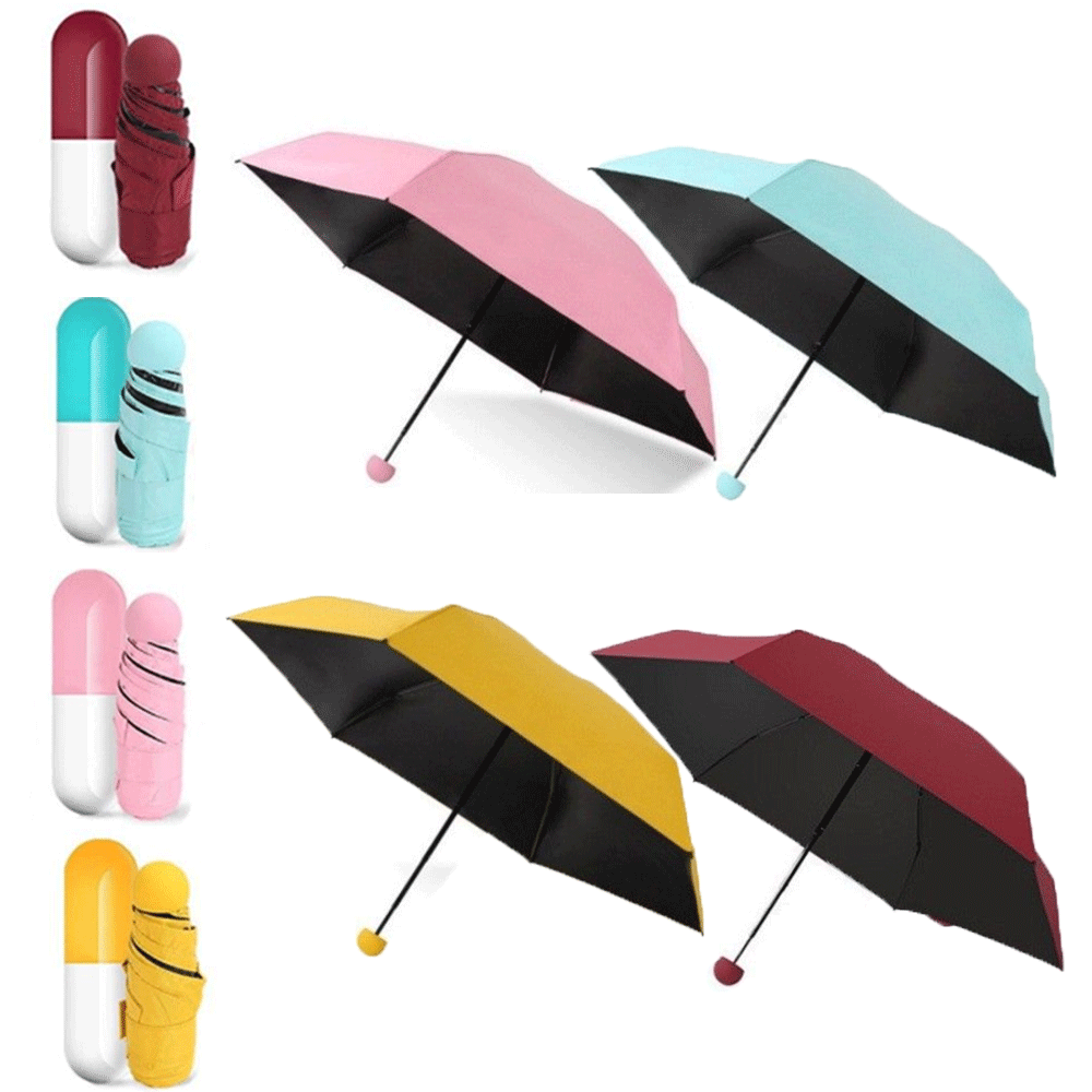 Mini Folding Capsule Small Umbrella With Pill Package Box Pocket Parasol Rain Anti-UV Portable Travel Umbrella Sunny Rainy Day