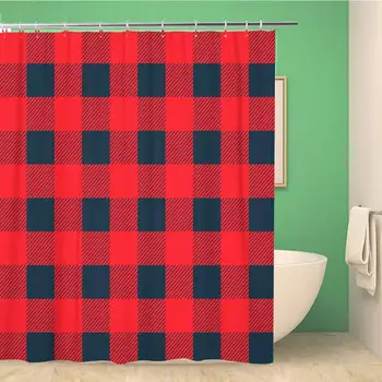 

Bathroom Shower Curtain Buffalo Red Dark Blue Plaid Pattern in Swatch Scottish 72x72 inches Waterproof Bath Curtain Set with
