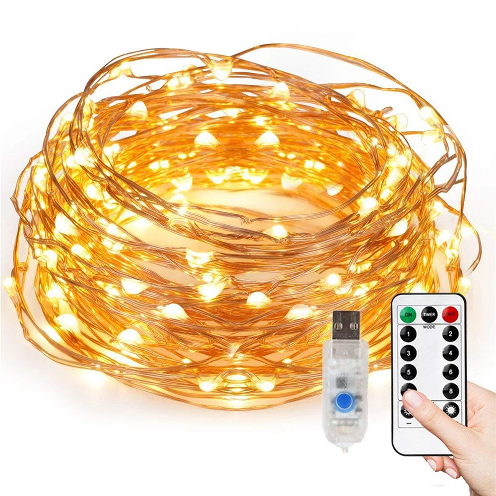 

8 Mode Remote Control Dimmable 10m 100 leds copper wire USB led string lights holiday lighting for house decorate