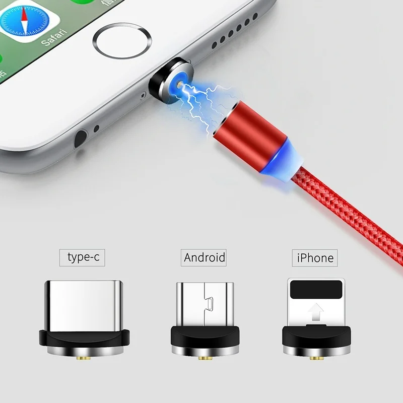 3 in 1 Cable-Red 1 м светодиодный магнитный usb-кабель для iPhone Xs Max 8 7 6 и кабель USB type C и кабель Micro usb для samsung Xiaomi huawei автомобильный телефонный кабель - Название цвета: 3 in 1 Cable-Red