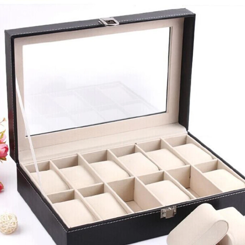 Watch Box Case Organizer Display Table Dresser Men Jewelry Storage Holder Elegant Portable Watch Organizer Holder Lid