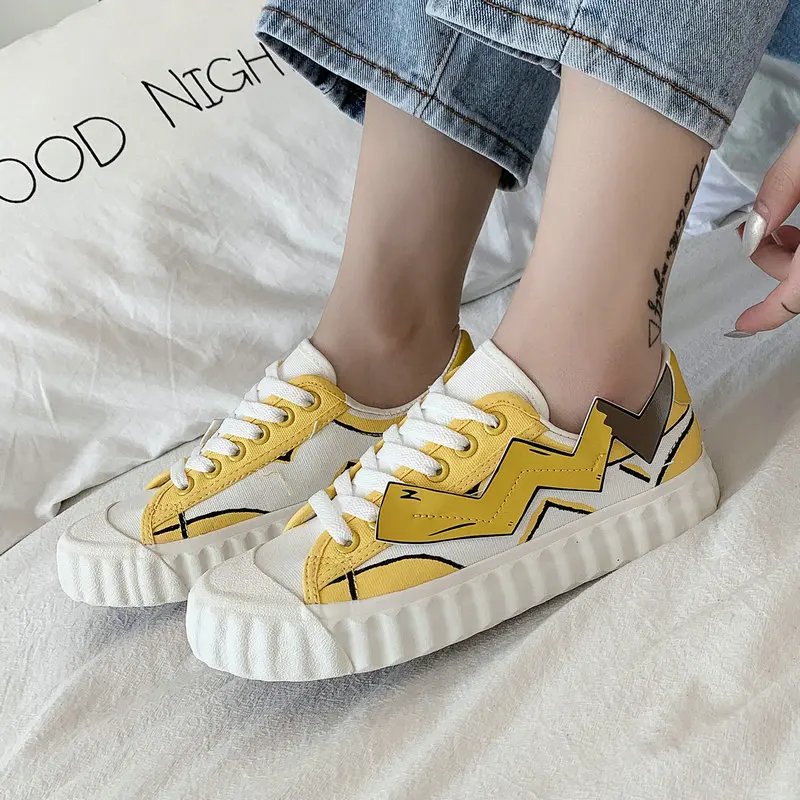 

Size 35-50 Nice Pop Summer Graffiti Shoes Woman Flat Heels School Girls Yellow Canvas Sneakers Women Super Cute Casual Flats