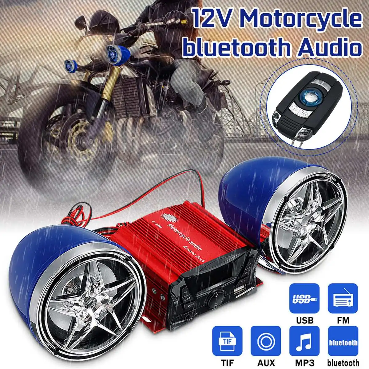 1 пара 12 В универсальная звуковая система bluetooth SD USB MP3 FM мотоцикл аудио, дистанционное управление Стерео 2 колонки водонепроницаемый - Цвет: 4